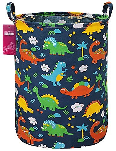 Image of INGHUA Laundry Hamper Large Canvas Fabric Lightweight Storage Basket/Toy Organizer/Dirty Clothes Collapsible Waterproof for College Dorms, Boys and Girls Bedroom,Bathroom (Forest Dinosaurs)