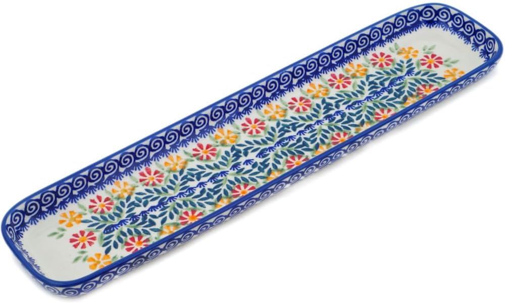Polmedia Polish Pottery Tray - Wave Of Flowers Pattern Handmade in Boleslawiec Poland + Certificate of Authenticity