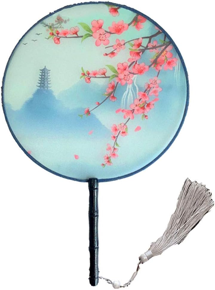 Seres Classic Round Fan,Wood Fan Rib&Semi-Transparent Silk Cloth,10+ Optional Patterns,Diameter 8.3in,团扇 (18.Lotus Blooms)