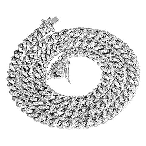 PY BLING 8mm Mens Iced Out Hip Hop Miami Cuban Link Chain Choker 14K/18K Gold White Gold plated CZ Necklace/Bracelet 8.5"-24" (WG,22) Cover