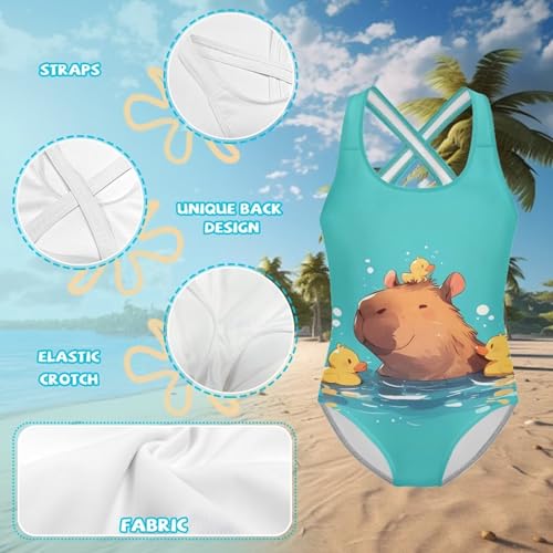 Image of One Piece Swimsuit for Girls Kids Quick Dry Bathing Suit with Crossback Strap Summer Beach Swimwear Size 5T-14
