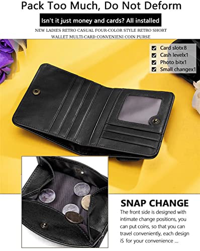 Women's Leather Short Wallet Mini Purse with Coin Proket for Girls Money Bag Cartera Card Holder RFID, Black, One Size3