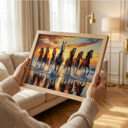 Image of Suneree 7 Horse Vastu Wall Painting (Landscape Collection) (Natural, Design 06, 13x19 Inch)