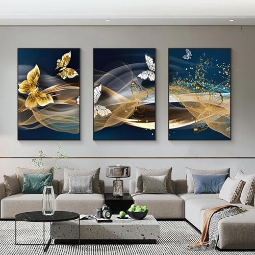 Décoration d'intérieur triptyque avec tableau abstrait géométrique or