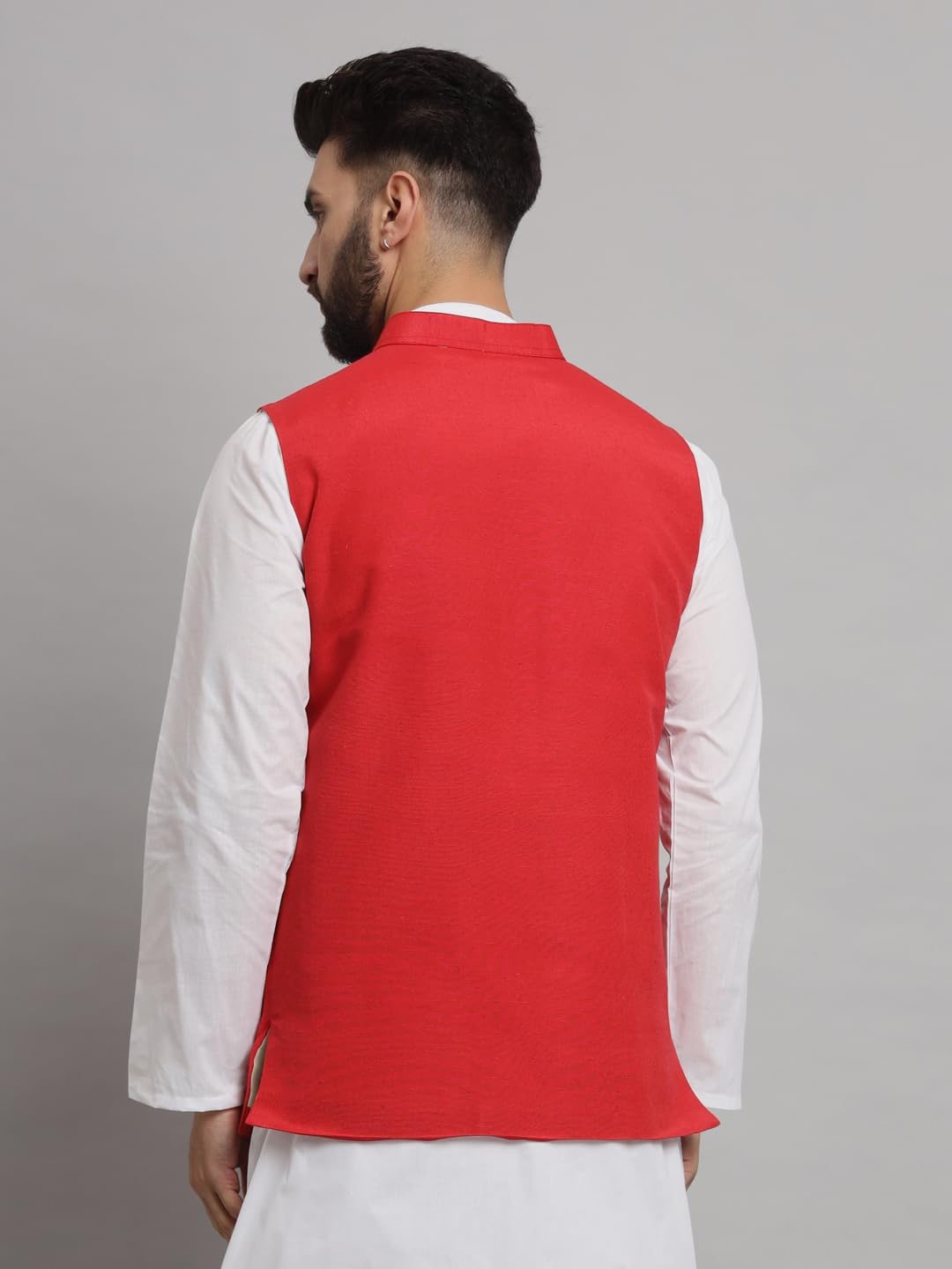 LATEST CHIKAN Men's Traditional Cotton Solid Nehru Jacket/Waistcoat -SADRI-DB-R-36 - Image 4 thumbnail