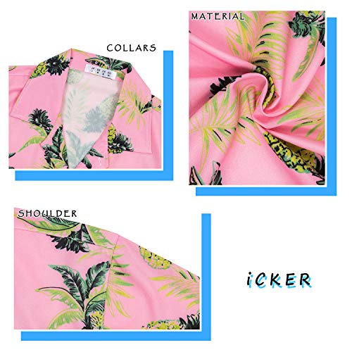 iCKER Men's Hawaiian Shirt Beach Shirt Short Sleeve Polyester Casual Regular Fit, Blue, X-Large