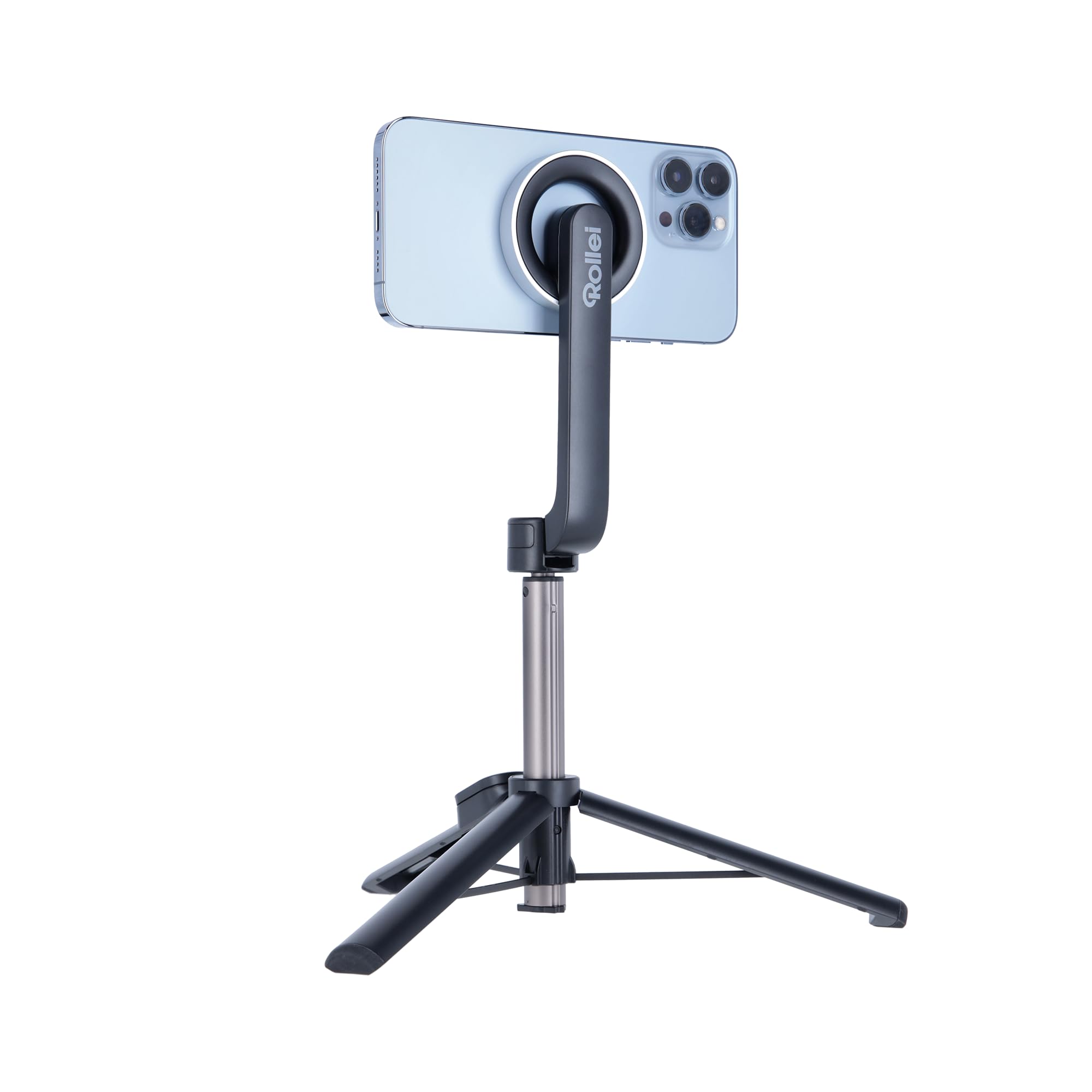 Rollei Magnetic Smartphone Selfie Tripod: pratico mini treppiede con attacco MagSafe®* e scatto remoto. Versatile come treppiede o bastone selfie