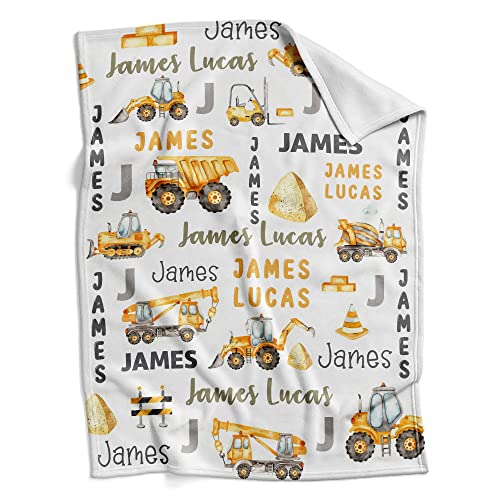 Honestchi Personalized Baby Blankets for Boys - Customized Gifts for Boy with Name - Soft Plush Fleece (Construction 132), AAA, Full