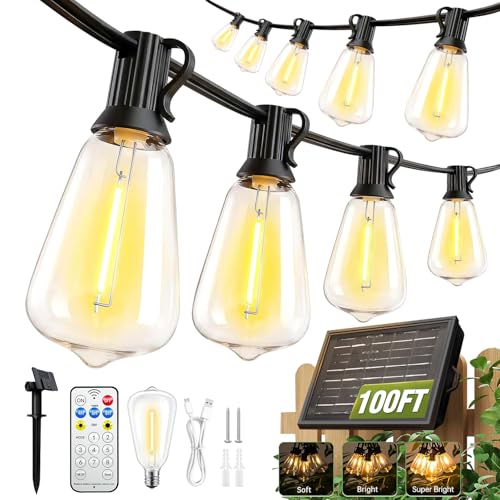 100FT Solar String Lights Outdoor Waterproof with Remote & Timer, LED...