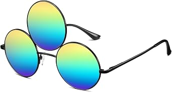 Third Eye Sunglasses Rainbow Multi Colored Mirrored Reflective Lens with Stylish Black Frames Rave Festival UV400 Sunglasses
