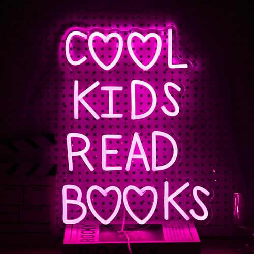 Image of Cool Kids Read Books Neon Sign Dimmable USB Powered Classroom Neon Light for Wall Decor Pink Led Read Books Light Up Sign for Kids Room Reading Room Library Bookstore(16.3 * 12.4In)
