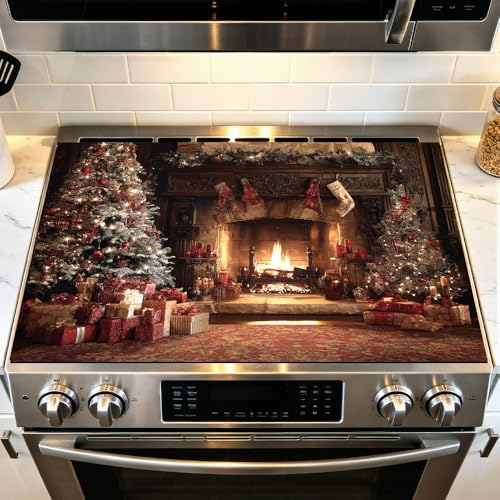 Image of Christmas Tree Fireplace Gift Scene Stove Cover 28.35x20.47in