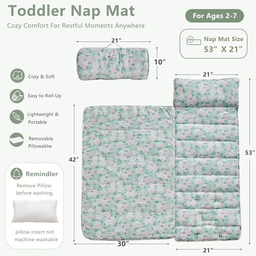 Image of Toddler Nap Mat with Removable Pillow,Ultra Soft Slumber Bags for Girls,Kids Sleeping Bags with Roll Up Design, Perfect for Preschool,Daycare,Kindergarten