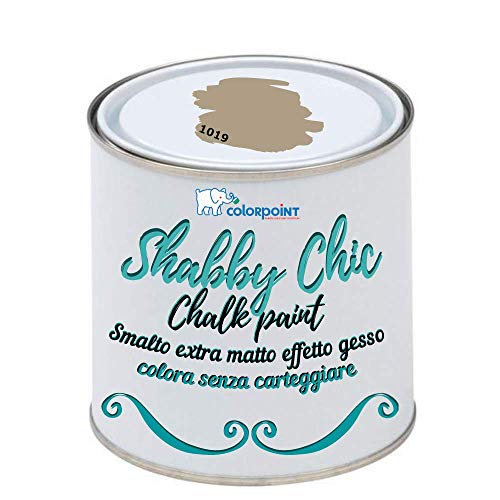 Pittura Shabby Chic CHALK PAINT 1 Litro- Extra Opaca Colora senza Carteggiare 22 COLORI VINTAGE (Tortora 1019)