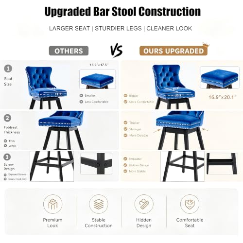 Image of Blue Swivel Bar Stools, Velvet Counter Height Bar Stools Set of 2