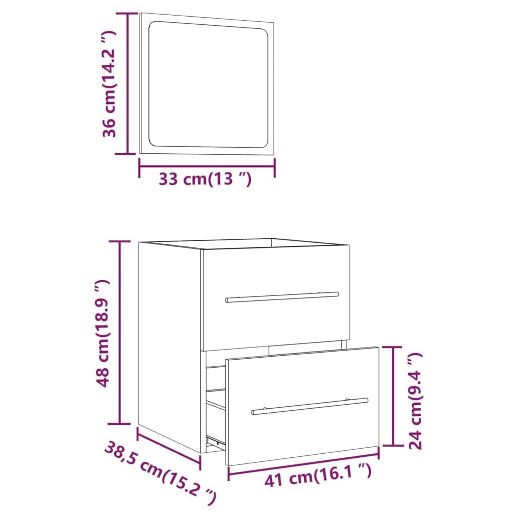 vidaXL Armario de Baño con Espejo Mueble Aseo Tocador Estante Inodoro Almacenamiento Maquillaje Decorativo Pared Familia Hogar Casa Gris Sonoma
