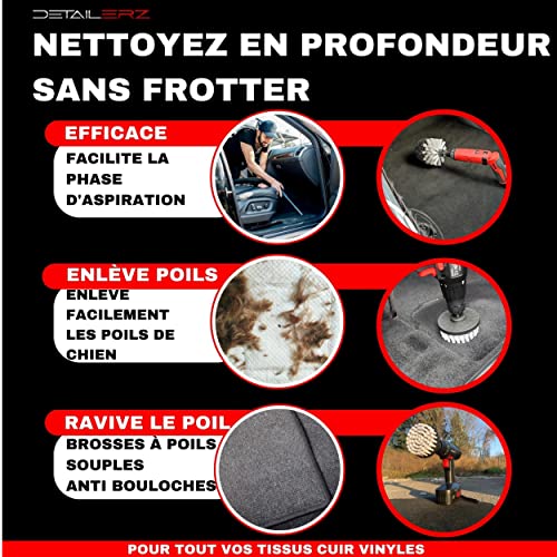 Brosse Nettoyage Voiture pour Le Nettoyage Tapis, siège, Moquette, kit Nettoyage Voiture, Brosse rotative Blanche Douce à Poils Souples Premium Brosse Nettoyage perceuse pour detailling Auto – Image 4