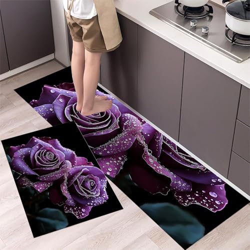 Tapis de cuisine antidérapant lavable pour sol glissant lot de 2 tapis violet