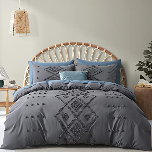 Oli Anderson Tufted Duvet Cover Queen Size, Soft and Lightweight Duvet Covers Set for All Seasons, 3 Pieces Boho Embroidery Shabby Chic Bedding Set (Beige, Queen, 90" x 90") Full/Queen(90"×9