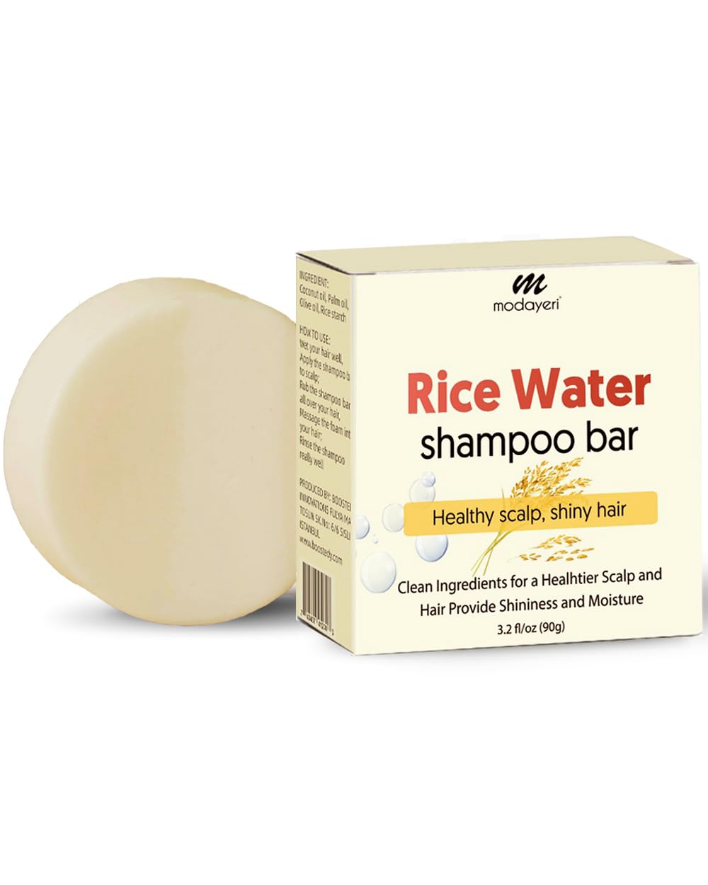 Rice Water Shampoo Bar - Hair Strengthening and Repair, Vegan Formula with Natural Ingredients - Sulfate-Free, Paraben-Free, Anti-Hair Loss, Oily, Dry Hair, Safe for Sensitive Scalp, 3.2 oz