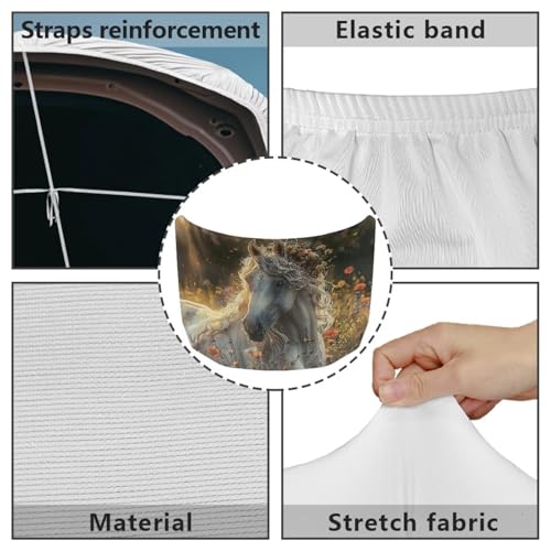 Image of Cool White Horse Car Hood Cover Protector, Elastic Polyester Flag for Car Hood, Waterproof Auto Exterior Accessories, Easy Installation for Most Sedans Trucks SUV Pickup