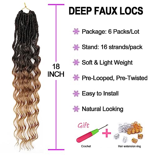 FANWYFYU 18 Inch Goddess Locs Crochet Hair Deep Wave 6Packs New Soft Faux Locs Crochet Braids Pre Looped Hair Extensions for Black Women(1B/27) - Image 2