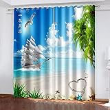 AMDXD Rideau Salon Bleu Blanc, Rideaux Salon Moderne Voile de Plage en Douceur Rideau Polyester 274x115cm