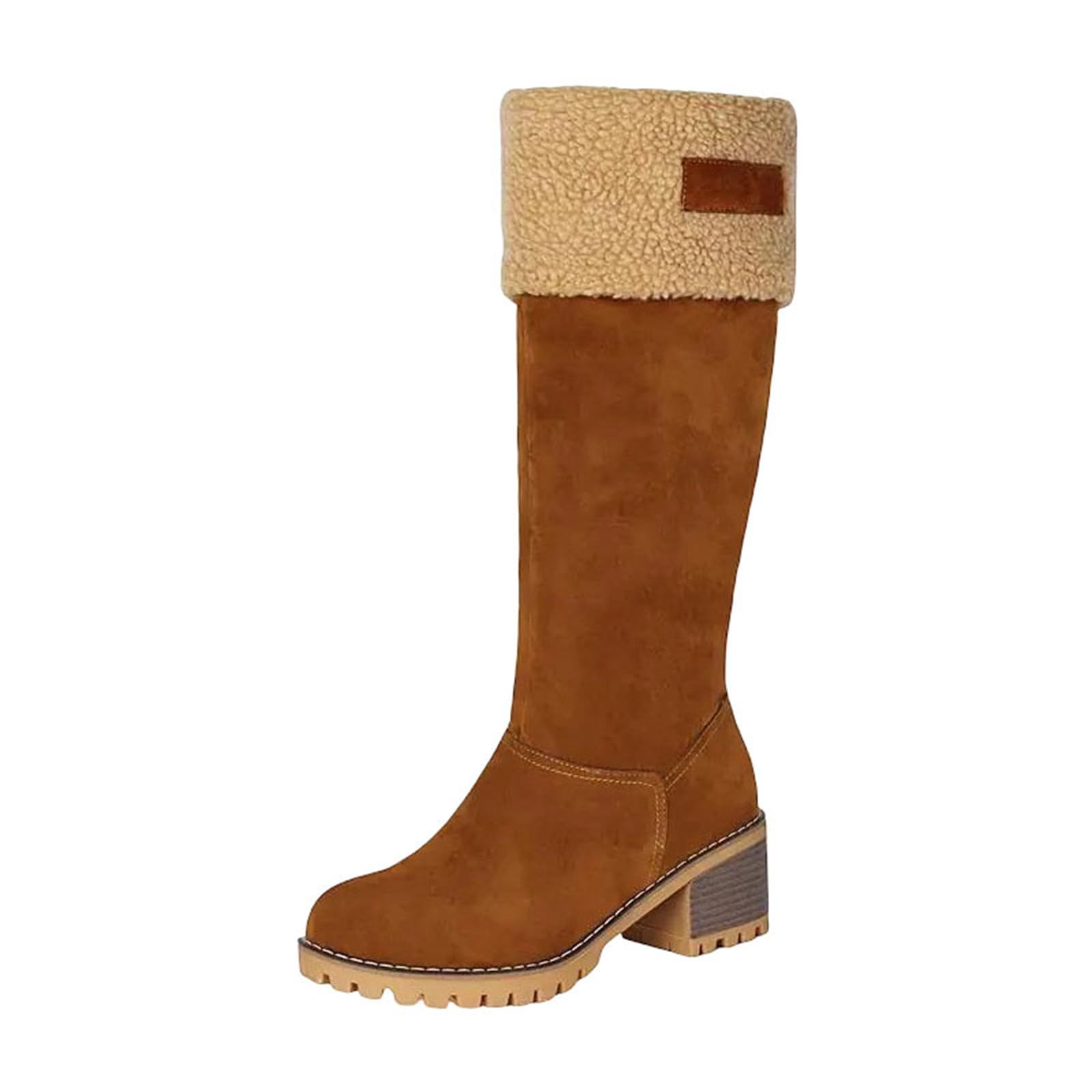 Womens Modern Knee High Boots Round Toe High Block Heel With Side Zipper And Platform Warm Lined Tall