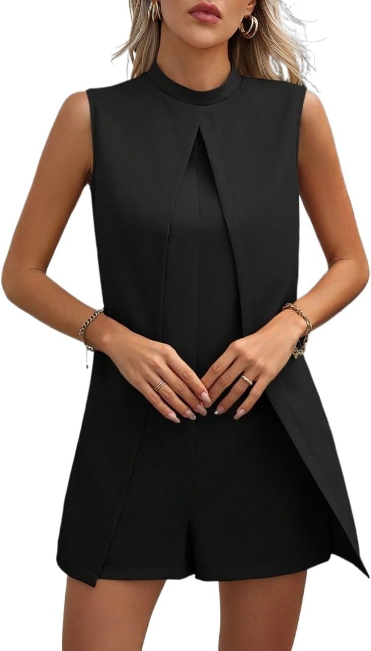 Rompers for Women Summer 2026 Solid Mock Neck Romper