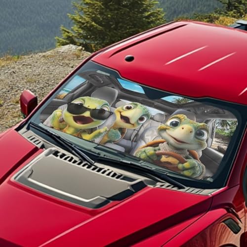 Image of Funny Turtles Car Windshield Sun Shade Foldable Sunshade Universal Vehicle Accessories Auto Sun Heat and UV Rays Blocker Keep Your Vehicle Cool Fit Car Front Window for Trucks SUV
