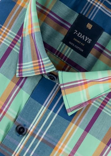 Image of 7-DAYS Men's Premium Check Shirt - 100% Cotton, Tailored Fit (Between Slim & Regular), Full Sleeve, with Pocket - Smart Office & Casual Look
