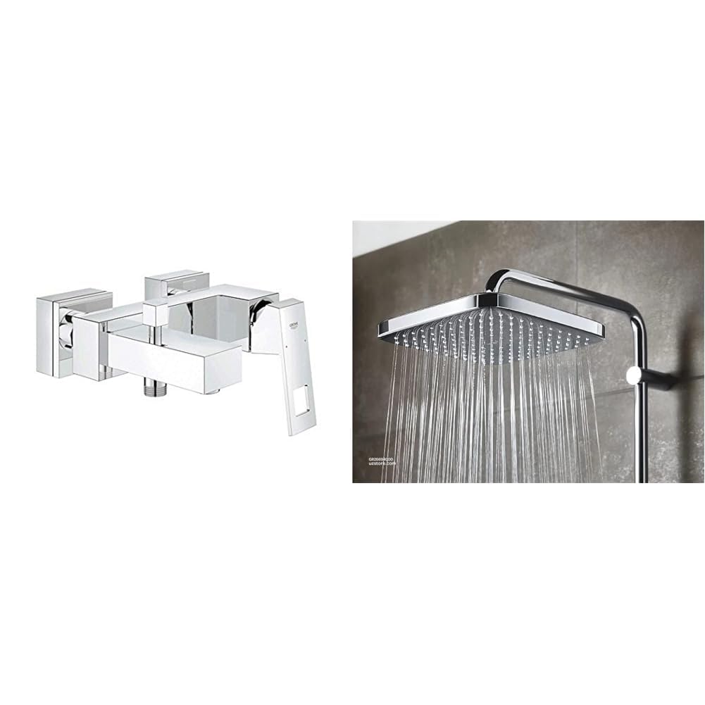 Grohe Eurocube Tek Kumandalı Banyo Bataryası + Tempesta System 250 Kare Duvara Monte Duş Sistemi Seti