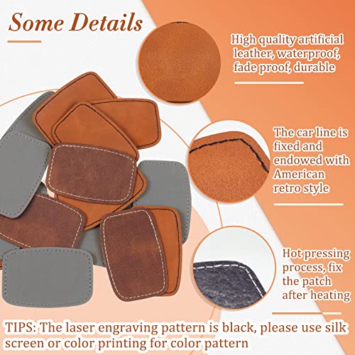 60 Pcs Blank Leatherette Hat Patches with Adhesive Rustic Leatherette Rounded Rectangle Patch Faux Leather Patches for Hats Costumes Fabric Repair Sew Laser Supplies, 3 x 2 Inches (Khaki, Gray, Brown)
