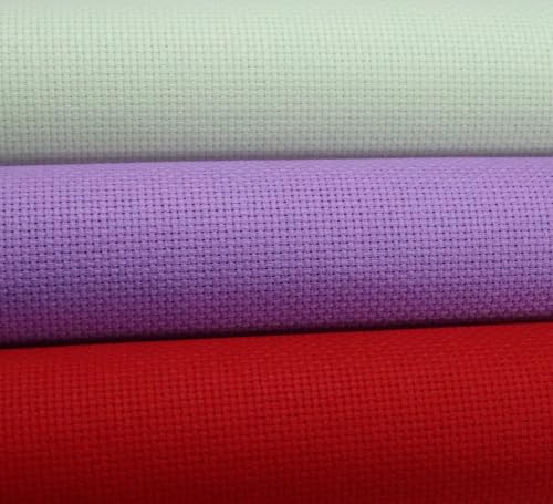 Image of KCS 3 pc of 15 inch x 18 inch(38cmx45cm) 16 Count Cross Stitch Cotton Aida Cloth Needlework Rolled Fabric Box,16CT,Light Green+Lavender+Red