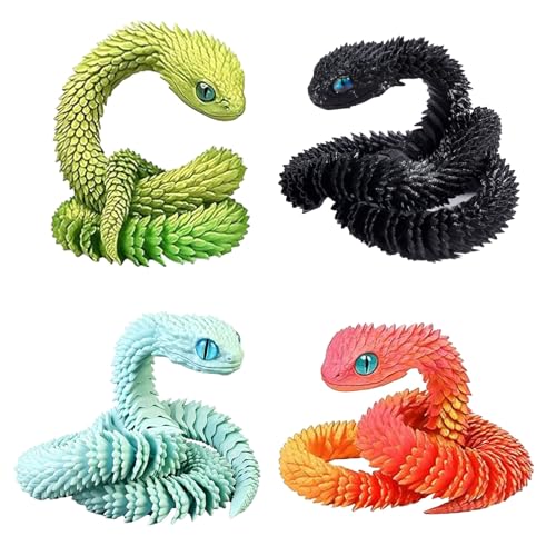 4 PCS 3D Printed Snake, Flexible Articulated 3D Printed Anim