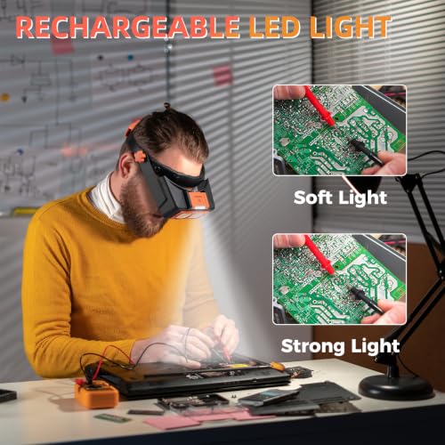 Headband Magnifier with Light, Rechargeable Magnifying Glasses for Close Work, 1.5X - 3.5X Magnify Headset with 4 Lenses, Jewelers Magnifying Glass Loupe Visor for Repair,Crafts, Hobby by COYLAPY - Image 2