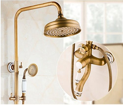 Ensemble de douche laiton antique Gowe colonne mitigeur poignée et bec de robinet gris clair