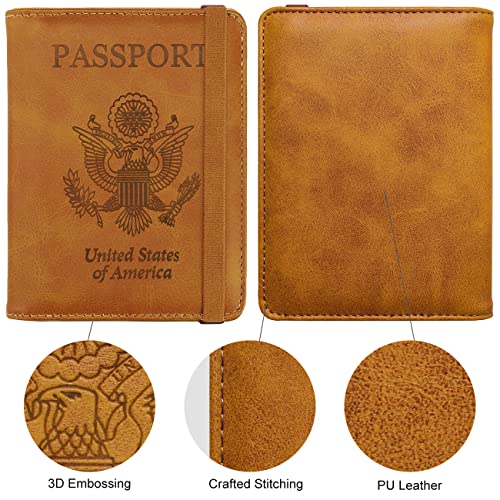 Image of WALNEW Passport Holder for Travel, RFID Passport Cover Wallet for Women Men | PU Leather Passport Book Card Holder Case with Pen, Travelling Essentials for Flying