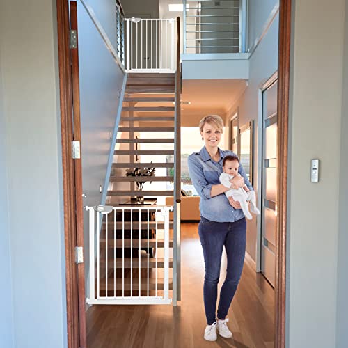 XMTECH Türschutzgitter Ohne Bohren Treppengitter für Kinder 75-85cm breit,Auto-Close Baby Türgitter Treppen Absperrgitter mit Druckbefestigung,Safety Gate,180° Zweiwegeöffnung Weiß