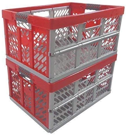 2 x Professional - Foldable box TUV certified 45 L to 50 kg silver / red Folding box Plastic Box Crate