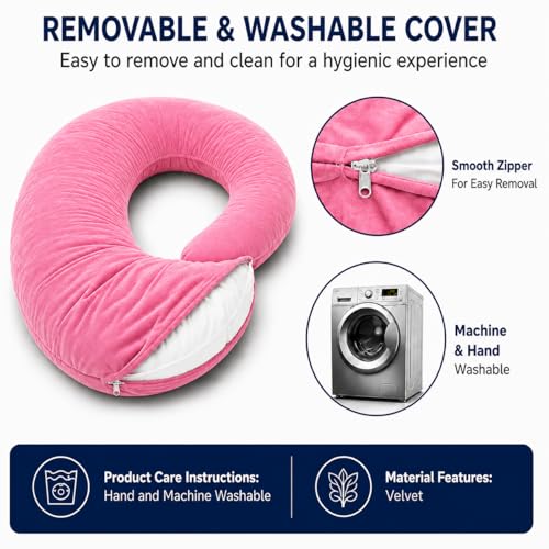Image of Restify C-Shape Pregnancy Pillow for Women Sleeping | Full Body Maternity Pillow for Back, Hips, Legs & Belly Support | Removable & Washable Velvet Cover | Pink