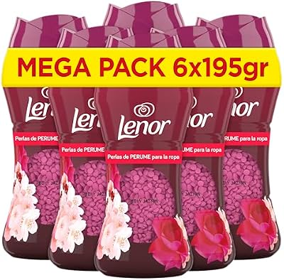 Lenor UNstoppables Perlas de Perfume para la Ropa, 96 Lavados (6 x 195g), Suavizante con Fragancia Rubi y Jazmin, Potenciador de Frescor