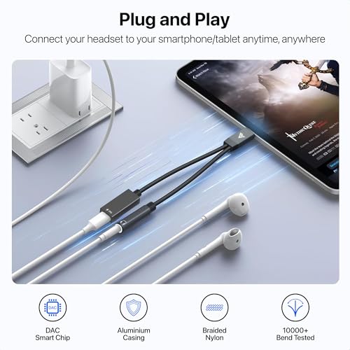 Image of DR VAKU ProCoder 2in1 Type C to 3.5 mm Jack + USB C Charging & Digital Audio 24bit DAC 3.5mm Connector Aux Cable,Headphone,Earphone Converter Splitter for Samsung, Oneplus,iPhone, Phone-Black