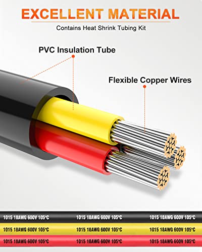NAOEVO 18 Gauge Wire 3 Conductor Electrical Wire, 18 AWG Stranded PVC Cord, 12V Low Voltage/Tinned Copper/Flexible Cable for Automotive Wiring, Lamp Cord, Marine Cable (50FT)