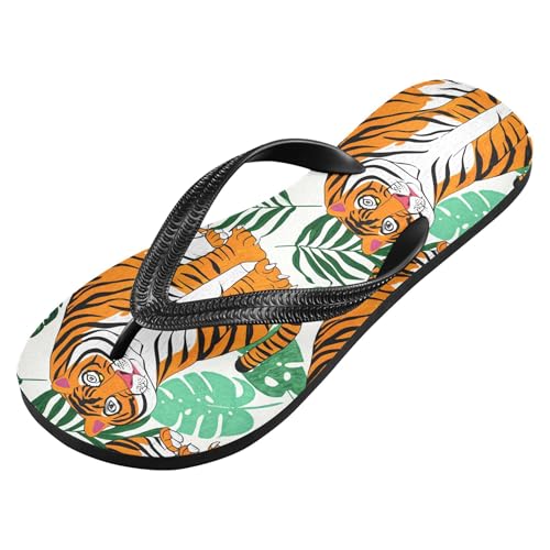 Burbuja Tigers Tropical Leaves Flip Flops for Women Men, Soft Thong Sandals Rubber Slippers for Pool Beach Essentials2