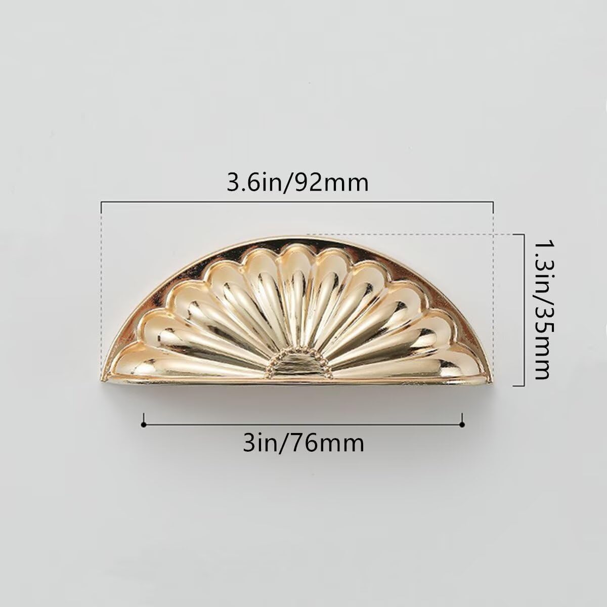 10Pcs Zinc Alloy Drawer Knobs Pulls Handles - Bright Gold Shell Shape Bin Cup Pull Vintage Kitchen Cabinets Furniture Wardrobe Medicine Pull Handle (Length: 92mm Width: 35mm)