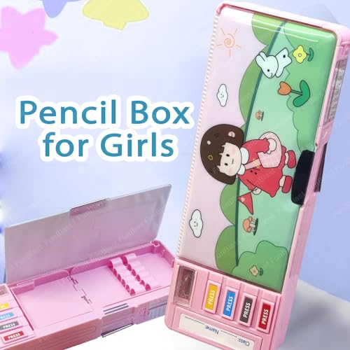 Image of LONGMIRE Plastic Pencil Box with Code Lock Pen Case Large Capacity Multi-Layer Multi-Function Storage Bag Secret Compartment Pencil Box for Kids- Multi-Color (Girl)