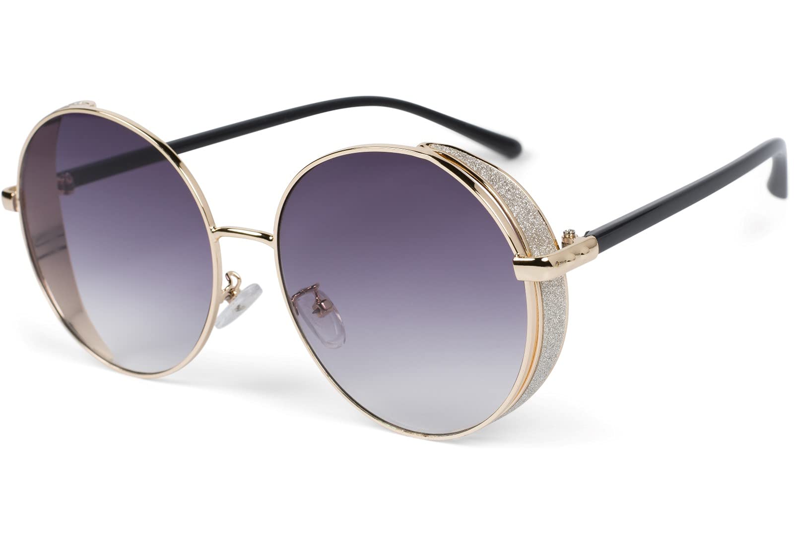 styleBREAKER Damen Runde Sonnenbrille – Style mit Glitzer Side Shield