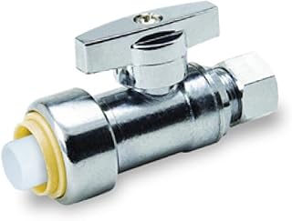 Midline Valve VQTTD1238 Push-Fit Water Supply Stop Valve One Piece Design; Straight Shut-off for Toilet, Sink, Dishwasher, Heater; 1/2 in. Push x 3/8 in. Comp; Chrome Plated Brass