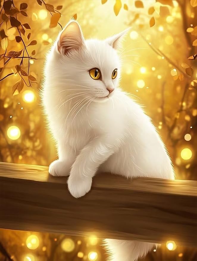 White Cat Diamond Painting Kits for Adults,Animals Diamond